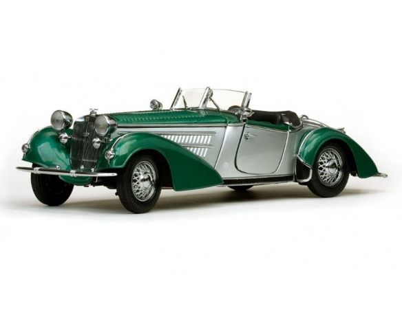 SunStar SS2404 HORCH 855 ROADSTER 1939 SILVER/METALLIC GREEN 1:18 Modellino