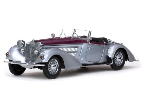 SunStar SS2402 HORCH 855 SPECIAL ROADSTER 1939 SILVER/DARK RED 1:18 Modellino
