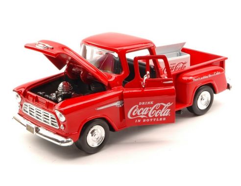 Motorcity Classics MCC435683 CHEVY 5100 STEPSIDE 1955 W/COMMERCIAL COOLER COCA COLA 1:24 Modellino