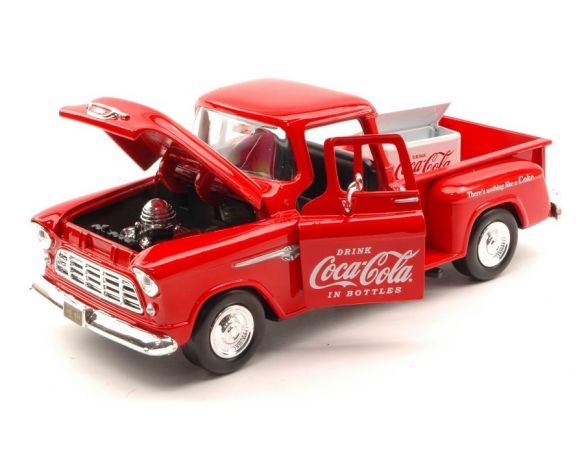 Motorcity Classics MCC435683 CHEVY 5100 STEPSIDE 1955 W/COMMERCIAL COOLER COCA COLA 1:24 Modellino