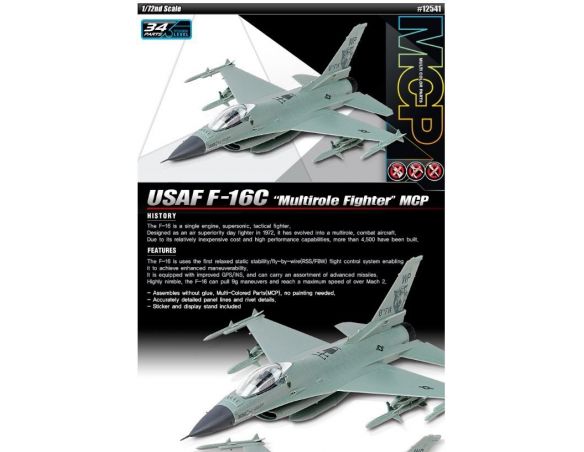 Accademy ACD12541 AEREO USAF F-16C MULTIROLE FIGHTER MCP KIT 1:72 Modellino