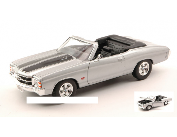 Welly WE2089S CHEVROLET CHEVELLE SS 454 1971 SILVER W/BLACK STRIPES 1:24 Modellino