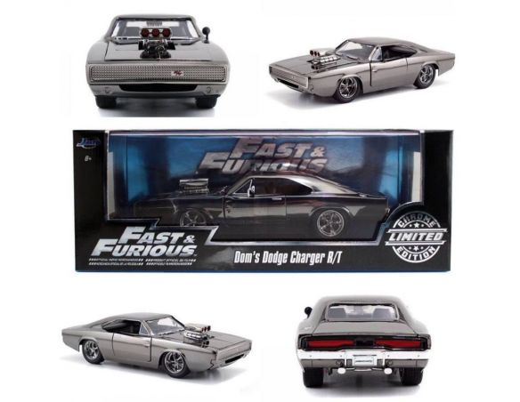 Jada JADA97443 DOM'S DODGE CHARGER R/T 1970 FAST & FURIOUS 7 ACRILIC CASE CHROME 1:24 Modellino