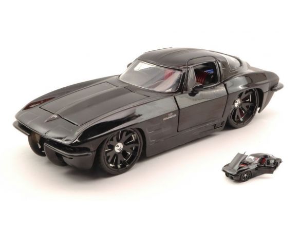 JADA TOYS JADA96808BK CHEVY CORVETTE STINGRAY 1963 BLACK W/BLACK WHEELS 1:24 Modellino