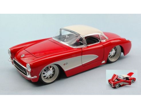 Jada JADA96806RW CHEVY CORVETTE 1957 RED W/WHITE WHEELS 1:24 Modellino