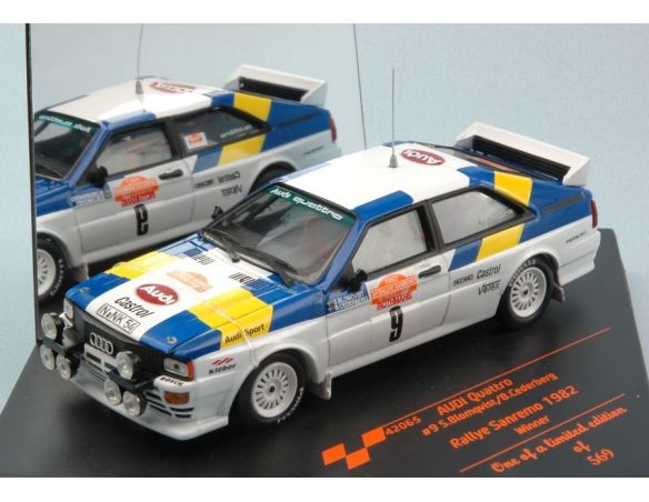 Vitesse VE42065 AUDI QUATTRO N.9 WINNER SANREMO 1982 S.BLOMQVIST-B.CEDERBERG 1:43 Modellino