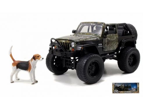JADA TOYS JADA97143 REALTREE JEEP WRANGLER 2007 W/DOG CAMOUFLAGE DESIGN 1:24 Modellino