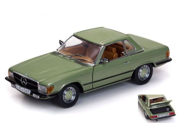 SunStar SS4569 MERCEDES 350 SL HARD TOP COUPE' MET.LIGHT GREEN 1977 1:18 Modellino