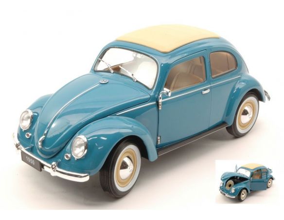 Welly WE18040BL VW CLASSIC BEETLE SOFT TOP 1950 PASTEL BLUE 1:18 Modellino