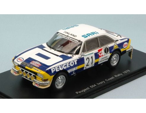 Spark Model S1296 PEUGEOT 504 N.21 WINNER IVORY COAST RALLY 1976 T.MAKINEN-H.LIDDON 1:43 Modellino