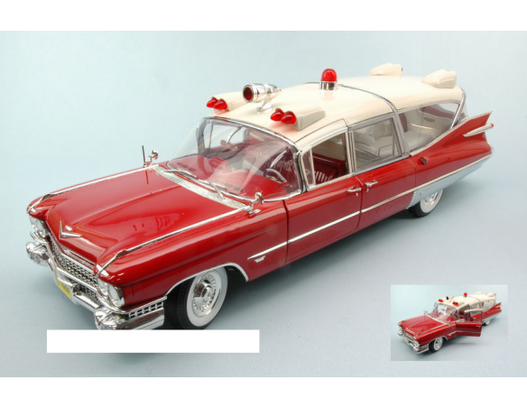 Greenlight GREEN18001 CADILLAC AMBULANCE RED/WHITE 1:18 Modellino