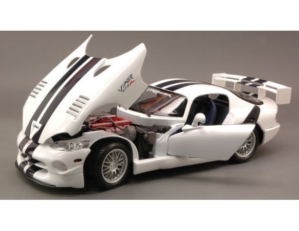 Maisto MI31845 DODGE VIPER GTSR GT2 1999 WHITE W/BLUE STRIPES 1:18 Modellino