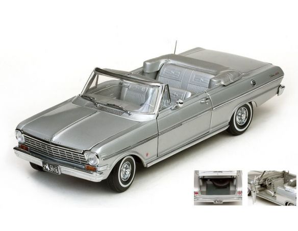 SunStar SS3976 CHEVROLET NOVA OPEN CONVERTIBLE 1963 SATIN SILVER 1:18 Modellino