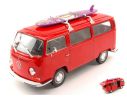 Welly WE4722R VW T2 BUS W/SURFBOARD 1972 RED 1:24 Modellino