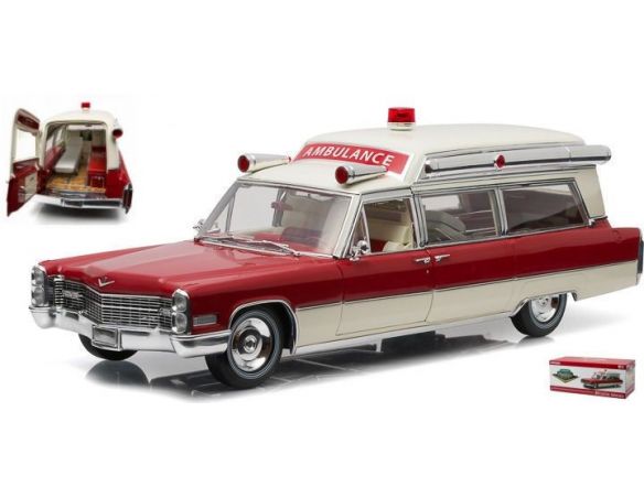 Greenlight GREEN18003 CADILLAC s&s 1966 HIGH TOP AMBULANCE RED/WHITE 1:18 Modellino