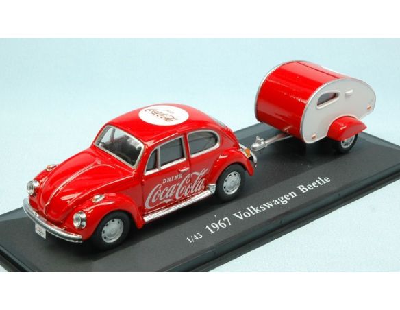 Motorcity Classics MCC440032 VW BEETLE 1967 COCA COLA W/TEARDROP TRAILER 1:43 Modellino