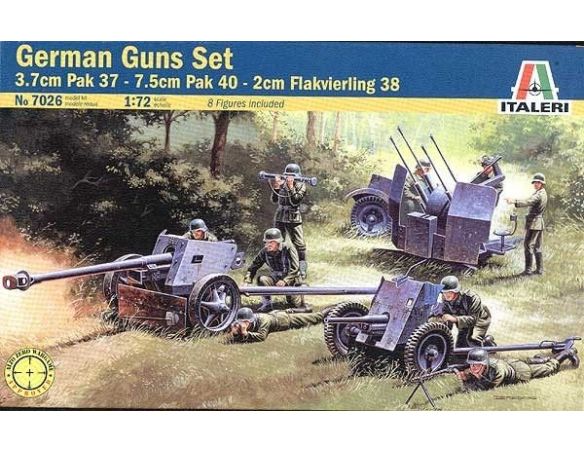 Italeri IT7026 GUNS SET PAK 35 - PAK 40 - FLACK 38 KIT 1:72 Modellino