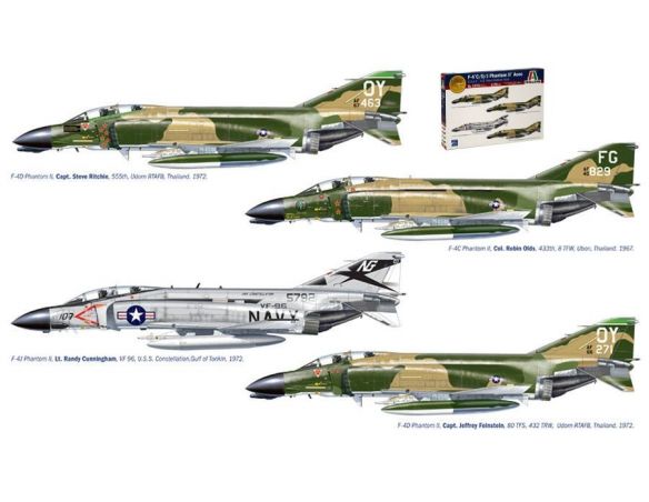 Italeri IT1373 F-4 C/D/J PHANTOM USA-US NAVY VIETNAM ACES DECALS x 4 VERSIONI KIT 1:72 Modellino