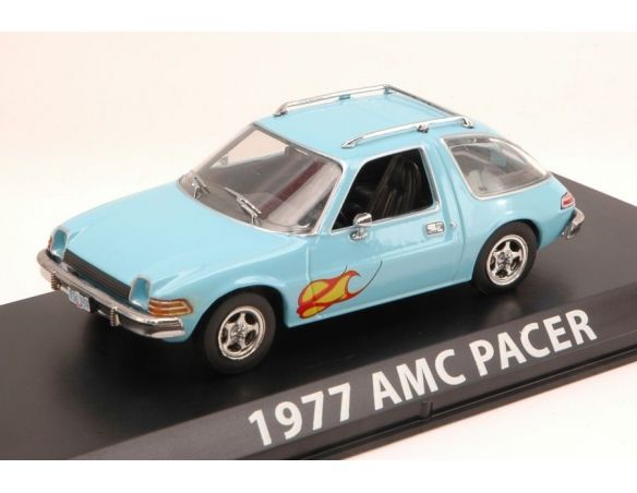 Greenlight GREEN86306 AMC PACER 1977 LIGHT BLUE W/FLAMES 1:43 Modellino