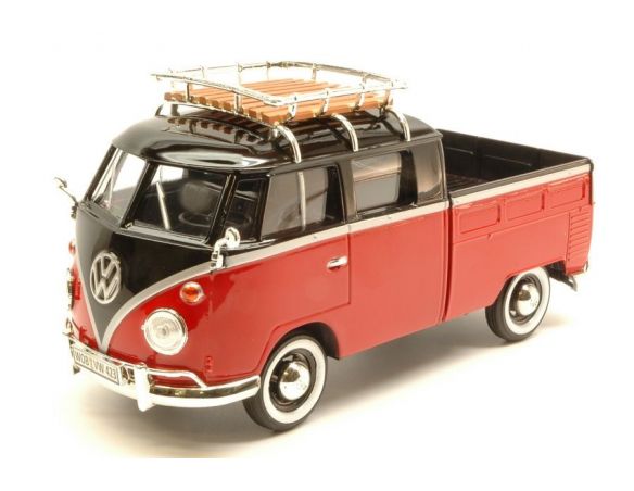 Motormax MTM79552 VW TYPE 2 (T1) 1965 PICK UP WITH ROOF RACK RED/BLACK 1:24 Modellino