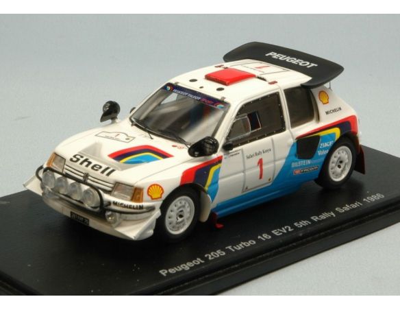 Spark Model S1297 PEUGEOT 205 T16 N.1 5th SAFARI 1986 KANKKUNEN-PIIRONEN 1:43 Modellino