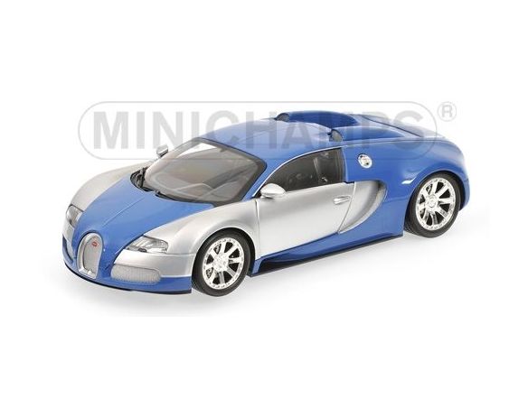 Minichamps PM100110850 BUGATTI VEYRON 2009 CHROME & BLUE 1:18 Modellino