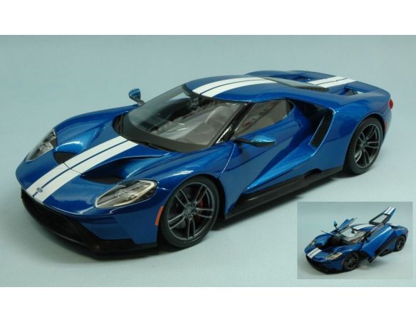 Maisto MI38134BL FORD GT 2017 METALLIC BLUE W/WHITE STRIPES EXCLUSIVE SERIES 1:18 Modellino
