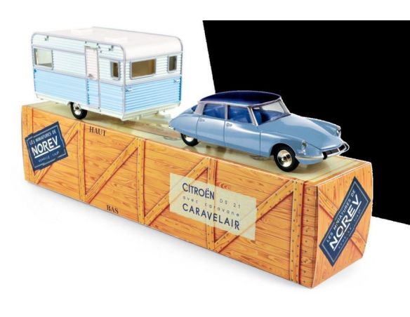 Norev NVCL1511 CITROEN DS 21 & CARAVANE BLEU MONTE CARLO & BLEU D'ORIENT 1:43 Modellino