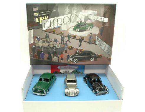 Norev NVC80910 COFFRET SALON PARIS 1949 CITROEN 2CV + FORD VEDETTE + PEUGEOT 203 1:43 Modellino
