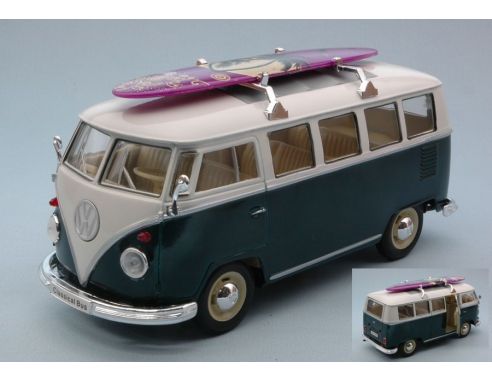 Welly WE0952GR VW T1 BUS 1963 W/WINDSURF GREEN/CREAM 1:24 Modellino