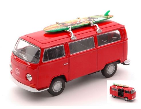 Welly WE42347SB VW BUS T2 1972 WITH SURF BOARD RED cm 11 Modellino