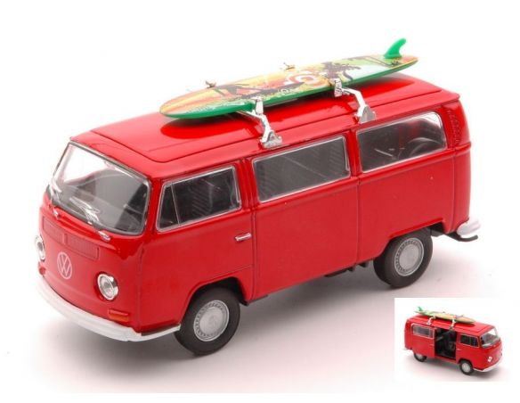 Welly WE42347SB VW BUS T2 1972 WITH SURF BOARD RED cm 11 Modellino