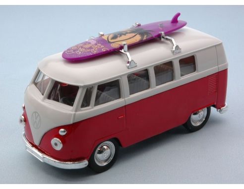 Welly WE49764SBR VW T1 BUS 1963 WITH SURF BOARD RED/WHITE cm 11 Modellino