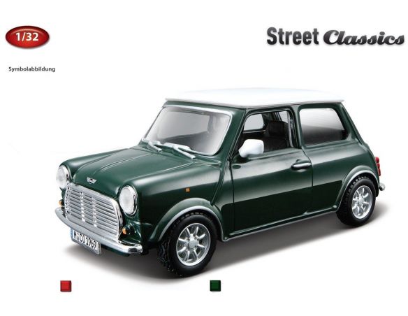 Bburago BU43210A MINI COOPER GREEN W/WHITE ROOF 1:32 Modellino