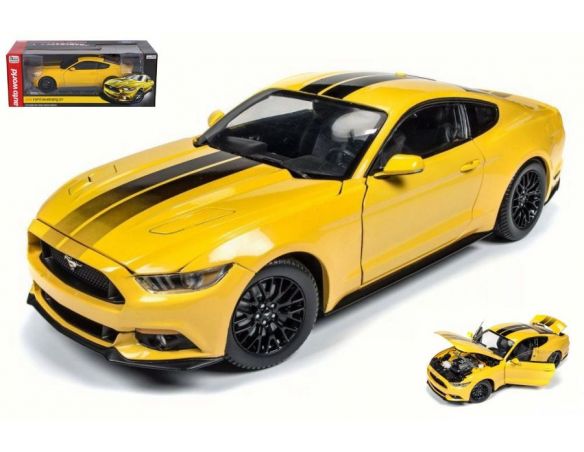 Auto World AW229 FORD MUSTANG GT 2016 YELLOW C/BLACK STRIPES 1:18 Modellino