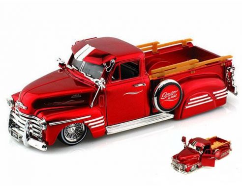 Jada JADA96802R CHEVY PICK UP 1951 KMC WHEELS RED 1:24 Modellino