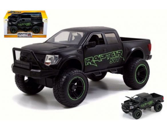 Jada JADA97479 FORD F-150 SVT RAPTOR OFF ROAD 2011 BLACK W/GREEN WRITING 1:24 Modellino
