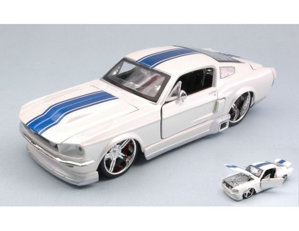 Maisto MI31094W FORD MUSTANG GT 1967 WHITE W/BLUE STRIPES 1:24 Modellino