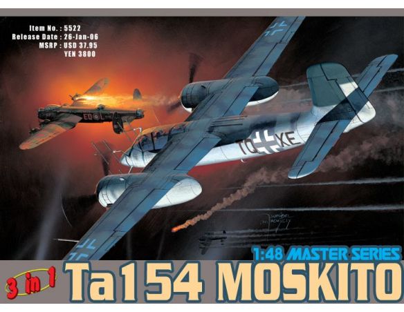 Dragon D5522 AEREO TA-154 MOSKITO 3 IN 1 KIT 1:48 Modellino