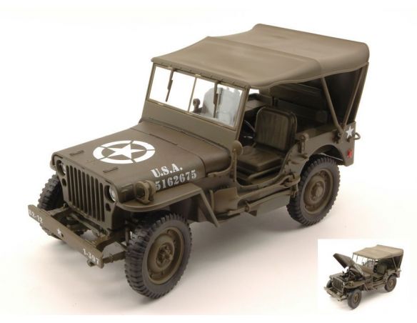 Welly WE18036H JEEP WILLYS U.S. ARMY CLOSED MATT OLIVE 1:18 Modellino