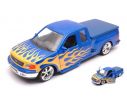 Welly WE29396LRBL FORD F-150 FLARESIDE SUPERCAB PICK UP 1999 BLUE W/YELLOW FLAMES 1:24 Modellino