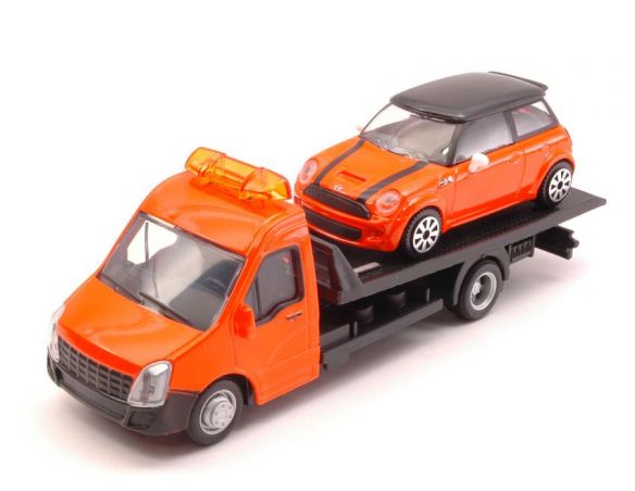 BBURAGO BU31405 MINI COOPER + FLATBED TRANSPORTER 1:43 Modellino