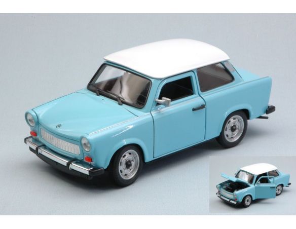 Welly WE24037SBL TRABANT 601 1964-1990 LIGHT BLUE W/WHITE ROOF 1:24 Modellino