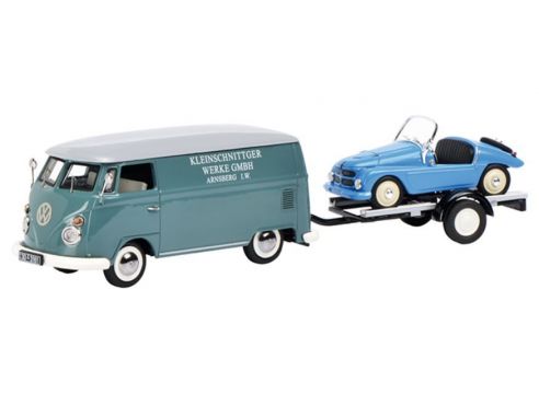 Schuco SH3741 VW T1 BOX VAN KLEINSCHNITTGER WITH TRAILER 1:43 Modellino