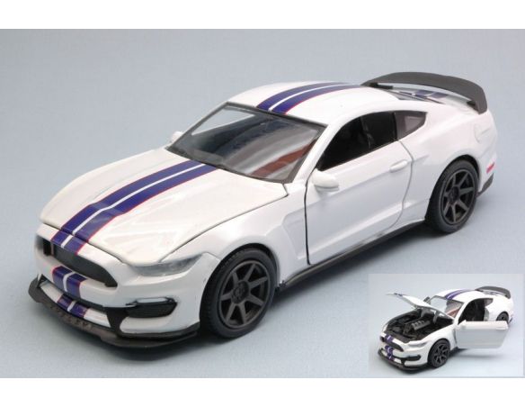 New Ray NY71833W FORD SHELBY GT350R 2016 WHITE W/BLUE STRIPES 1:24 Modellino