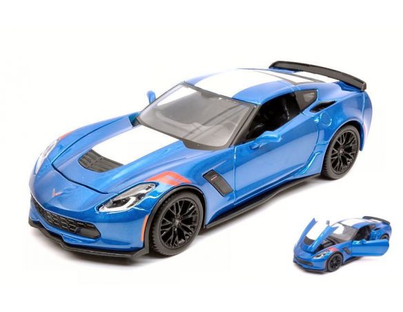 Maisto MI31516BL CHEVROLET CORVETTE GRAN SPORT 2017 BLUE W/WHITE STRIPES 1:24 Modellino