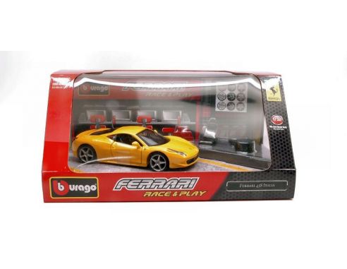 BBURAGO BU44020F458Y FERRARI 458 ITALIA YELLOW IN SCAT.C/ACCESSORI 1:32 Modellino