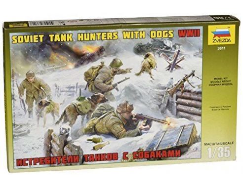 Zvezda 3611 SOVIET TANK HUNTERS WITH DOGS WWII KIT Modellino