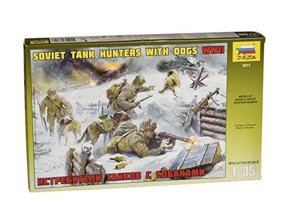 Zvezda 3611 SOVIET TANK HUNTERS WITH DOGS WWII KIT Modellino