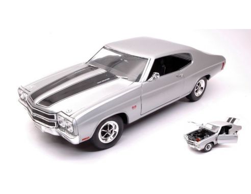 Welly WE19855S CHEVROLET CHEVELLE SS 454 1970 SILVER W/BLACK STRIPES 1:18 Modellino